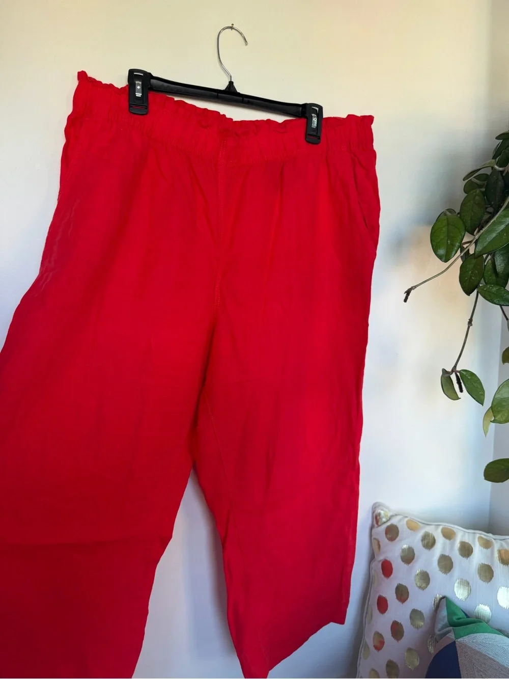 H&M Vibrant Red Elastic-Waist Wide Leg Pants
